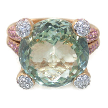 Load image into Gallery viewer, Statement Green Amethyst Diamonds Pink Sapphires Ring in 18k Yellow Gold
