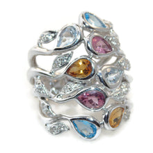 Load image into Gallery viewer, Statement Ring in 14k White Gold Open Design with Amethyst Blue Topaz Citrine Aquamarine Diamonds
