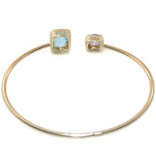 Load image into Gallery viewer, Fabulous 14k Yellow Gold Open Cuff Diamond Halo Amethyst Blue Topaz Bracelet
