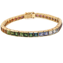 Load image into Gallery viewer, Vintage Estate 14K Yellow Gold Rainbow Semi-Precious Stone, Princess Cut Tennis Bracelet
