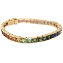Load image into Gallery viewer, Vintage Estate 14K Yellow Gold Rainbow Semi-Precious Stone, Princess Cut Tennis Bracelet
