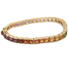 Load image into Gallery viewer, Vintage Estate 14K Yellow Gold Rainbow Semi-Precious Stone, Princess Cut Tennis Bracelet

