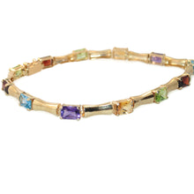 Load image into Gallery viewer, Vintage Estate 14K Yellow Gold Rainbow Semi-Precious Stones Emerald Cut Tennis Bracelet
