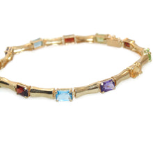 Load image into Gallery viewer, Vintage Estate 14K Yellow Gold Rainbow Semi-Precious Stones Emerald Cut Tennis Bracelet
