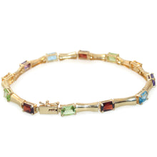 Load image into Gallery viewer, Vintage Estate 14K Yellow Gold Rainbow Semi-Precious Stones Emerald Cut Tennis Bracelet
