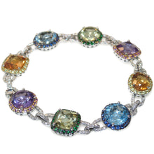 Load image into Gallery viewer, Gorgeous Statement Diamonds Blue Topaz Citrine Amethyst Peridot Sapphires Aquamarine Tsavorites Pink Sapphires Bracelet in 14k White Gold
