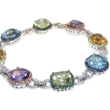Load image into Gallery viewer, Gorgeous Statement Diamonds Blue Topaz Citrine Amethyst Peridot Sapphires Aquamarine Tsavorites Pink Sapphires Bracelet in 14k White Gold
