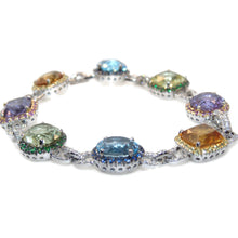 Load image into Gallery viewer, Gorgeous Statement Diamonds Blue Topaz Citrine Amethyst Peridot Sapphires Aquamarine Tsavorites Pink Sapphires Bracelet in 14k White Gold
