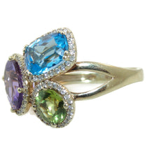 Load image into Gallery viewer, Multi Colored Amethyst Blue Topaz Peridot Diamonds Ring in 14k Yellow Gold
