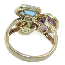 Load image into Gallery viewer, Multi Colored Amethyst Blue Topaz Peridot Diamonds Ring in 14k Yellow Gold
