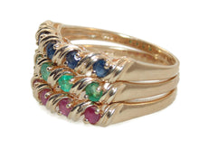 Load image into Gallery viewer, Sapphire Emerald Ruby Stackable 3 Rings Set in 14k Yellow Gold
