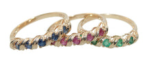 Load image into Gallery viewer, Sapphire Emerald Ruby Stackable 3 Rings Set in 14k Yellow Gold
