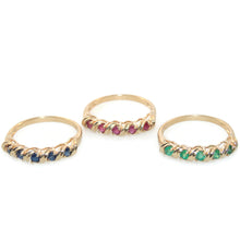 Load image into Gallery viewer, Sapphire Emerald Ruby Stackable 3 Rings Set in 14k Yellow Gold
