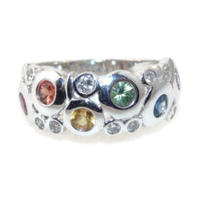 Load image into Gallery viewer, Multi Colored Sapphire Diamond Ring in 14k White Gold
