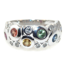 Load image into Gallery viewer, Multi Colored Sapphire Diamond Ring in 14k White Gold
