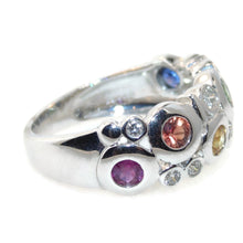 Load image into Gallery viewer, Multi Colored Sapphire Diamond Ring in 14k White Gold
