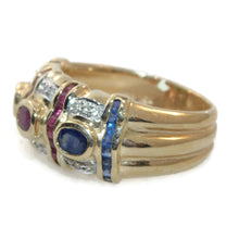 Load image into Gallery viewer, Vintage 14k Yellow Gold Ruby, Emerald Sapphire Diamond Ring
