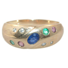 Load image into Gallery viewer, Vintage Ruby Emerald Sapphire Diamond Ring in 14k Yellow Gold
