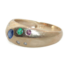 Load image into Gallery viewer, Vintage Ruby Emerald Sapphire Diamond Ring in 14k Yellow Gold
