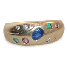 Load image into Gallery viewer, Vintage Ruby Emerald Sapphire Diamond Ring in 14k Yellow Gold
