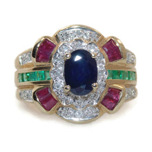 Load image into Gallery viewer, Vintage 14k Yellow Gold Ruby Emerald Sapphire Diamond Ring
