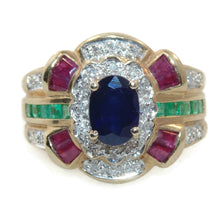 Load image into Gallery viewer, Vintage 14k Yellow Gold Ruby Emerald Sapphire Diamond Ring
