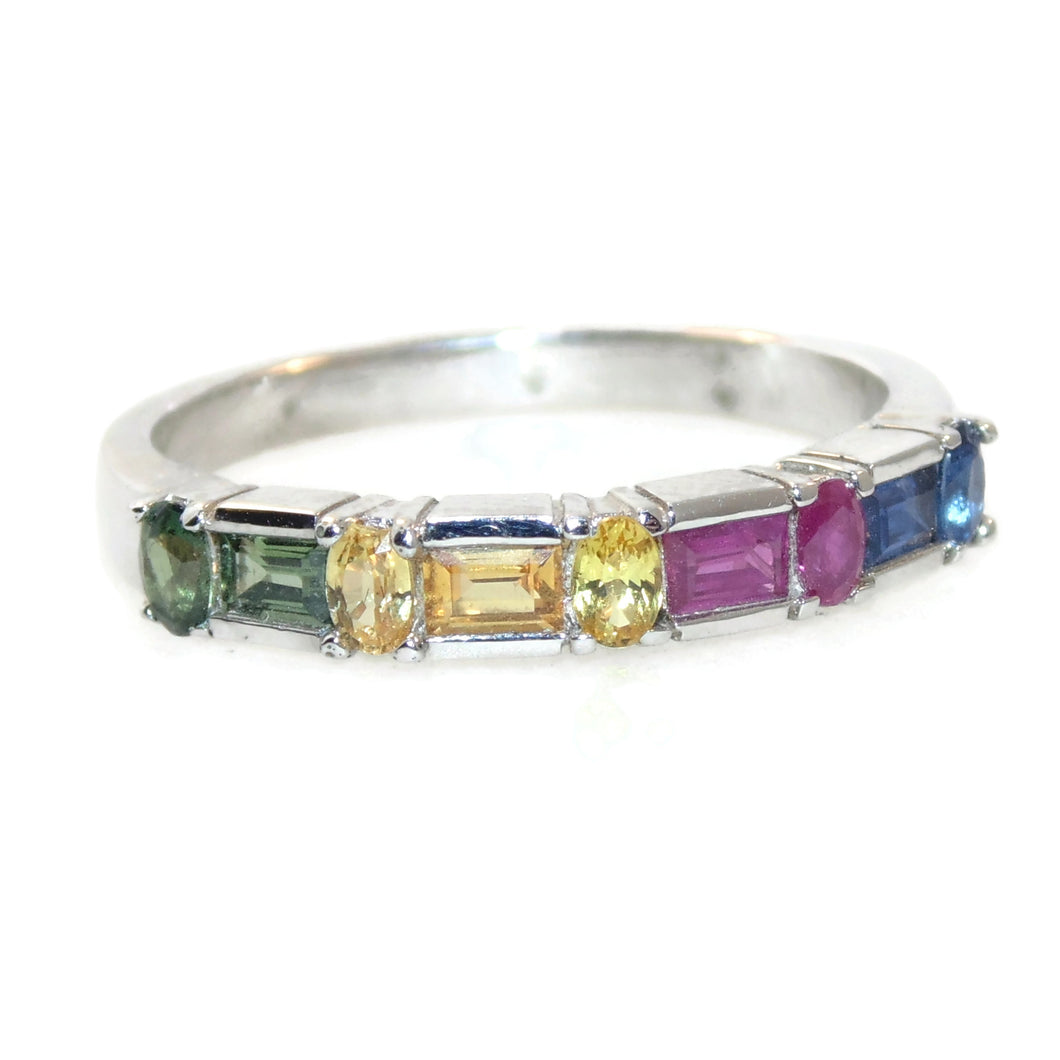 Multi Colored Sapphire Band Ring in 14k White Gold