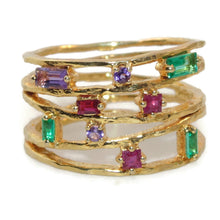 Load image into Gallery viewer, Yellow Gold Amethyst Ruby Emerald Diamond Open Ring
