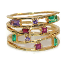 Load image into Gallery viewer, 14k Yellow Gold Amethyst Ruby Emerald Diamond Open Ring
