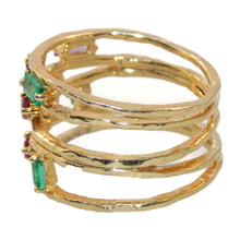 Load image into Gallery viewer, 14k Yellow Gold Amethyst Ruby Emerald Diamond Open Ring
