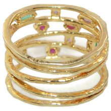 Load image into Gallery viewer, 14k Yellow Gold Amethyst Ruby Emerald Diamond Open Ring
