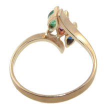 Load image into Gallery viewer, Vintage 3 Stone Ruby Emerald Sapphire Ring in 14k Yellow Gold
