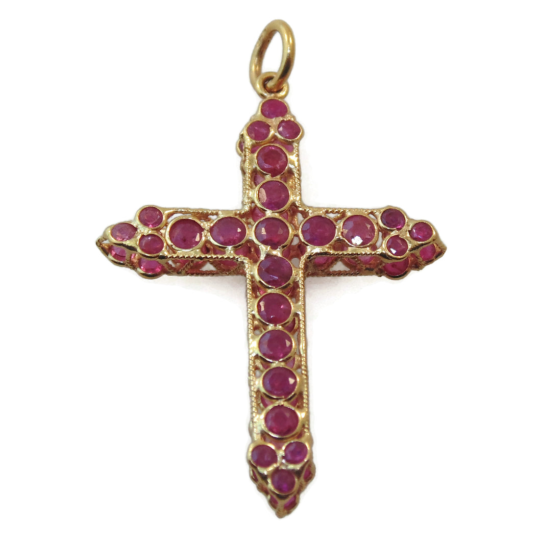 Vintage 2 Side Ornate Filigree Cross Pendant in 18k Yellow Gold