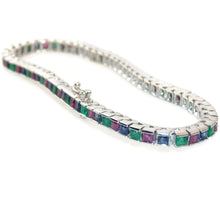 Load image into Gallery viewer, Vintage Estate 14K White Gold Emerald Ruby Sapphire Tennis Bracelet
