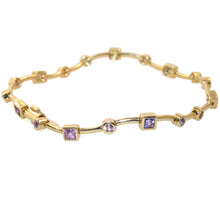 Load image into Gallery viewer, Vintage 18K Yellow Gold Rainbow Sapphire Panels Bracelet
