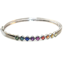 Load image into Gallery viewer, 14K White Gold Rainbow Sapphire Princess Cut Bangle Bracelet
