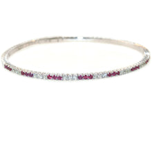 Load image into Gallery viewer, Flexible Ruby and Diamond Bangle Bracelet in 14k White Gold
