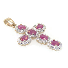 Load image into Gallery viewer, Vintage Estate Ruby Diamonds Cross Pendant in Two Tone 14k Yellow Gold
