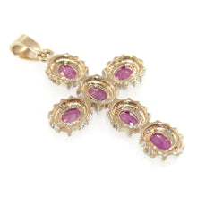 Load image into Gallery viewer, Vintage Estate Ruby Diamonds Cross Pendant in Two Tone 14k Yellow Gold
