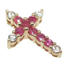 Load image into Gallery viewer, Vintage Estate Ruby Diamonds Cross Pendant in 14k Yellow Gold
