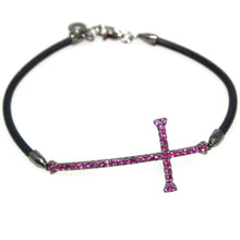 Load image into Gallery viewer, Custom-Made 18k Oxidized Gold Cross Ruby Silicone Bracelet
