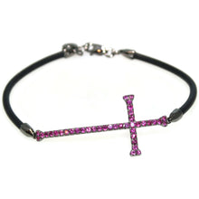 Load image into Gallery viewer, Custom-Made 18k Oxidized Gold Cross Ruby Silicone Bracelet
