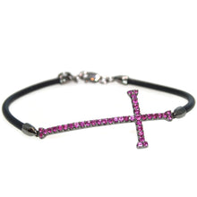 Load image into Gallery viewer, Custom-Made 18k Oxidized Gold Cross Ruby Silicone Bracelet

