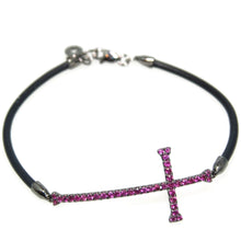 Load image into Gallery viewer, Custom-Made 18k Oxidized Gold Cross Ruby Silicone Bracelet
