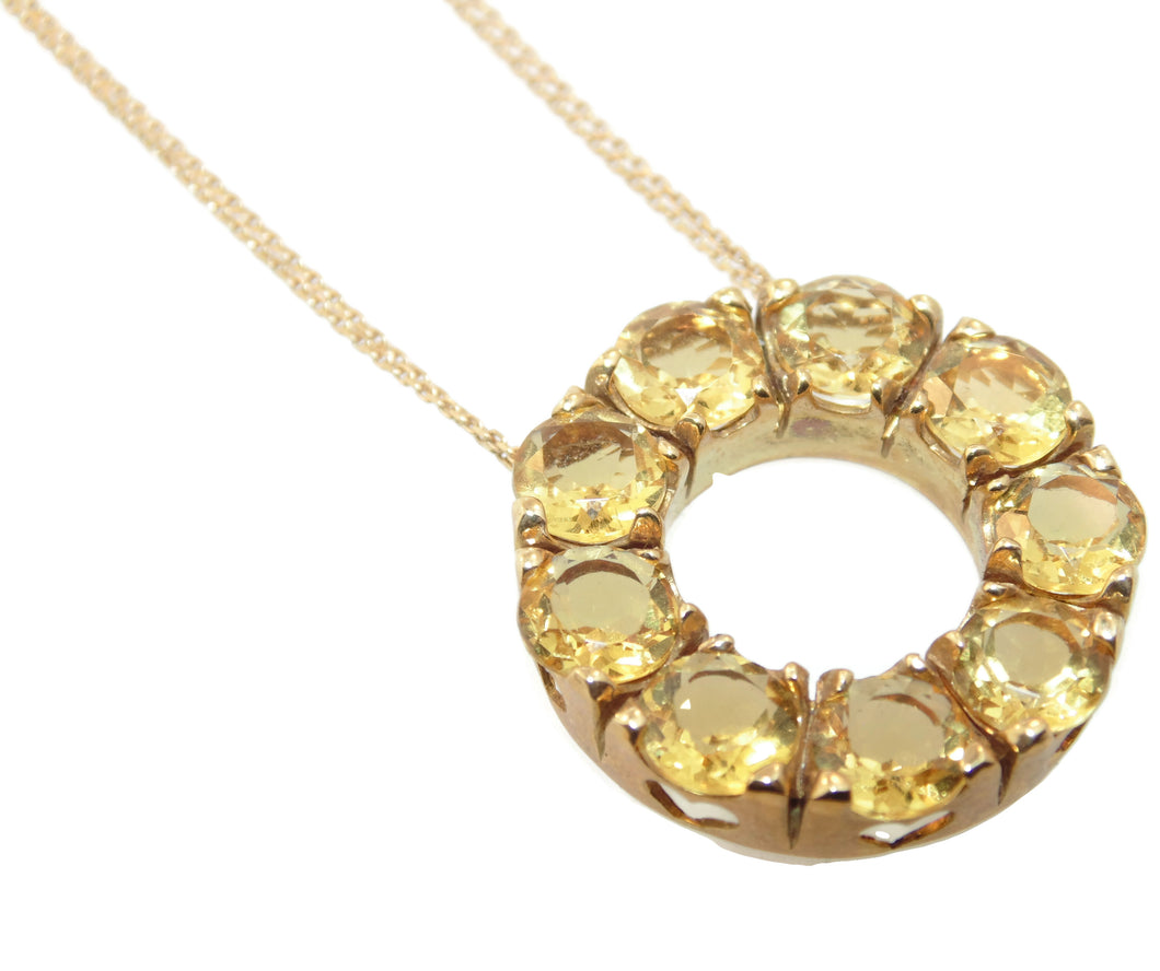 Estate 14k Yellow Gold Round Halo Citrine Pendant With Chain Necklace