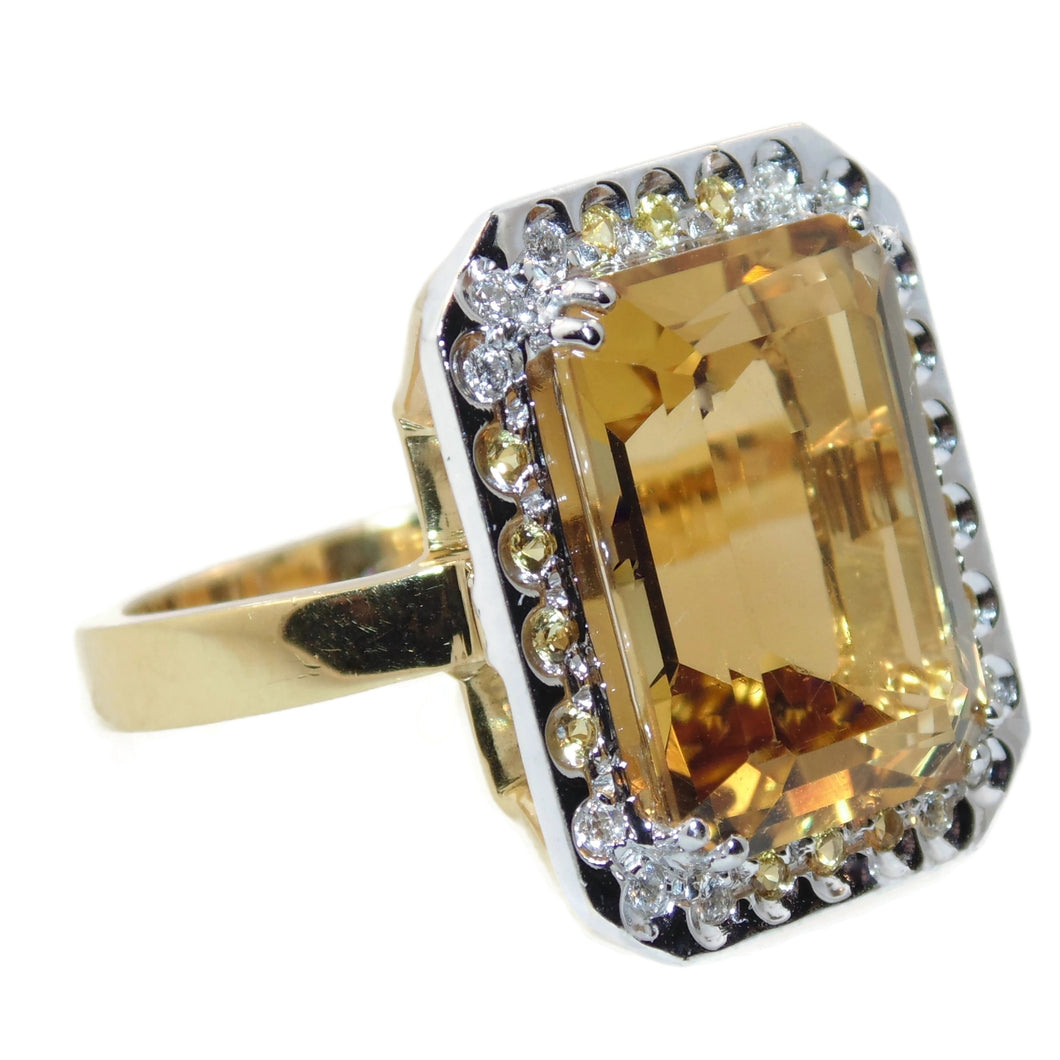 Estate Citrine and Diamond Halo Ring in 14k Yellow Gold