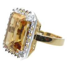 Load image into Gallery viewer, Estate Citrine and Diamond Halo Ring in 14k Yellow Gold
