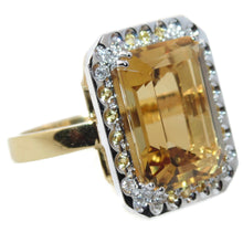 Load image into Gallery viewer, Estate Citrine and Diamond Halo Ring in 14k Yellow Gold
