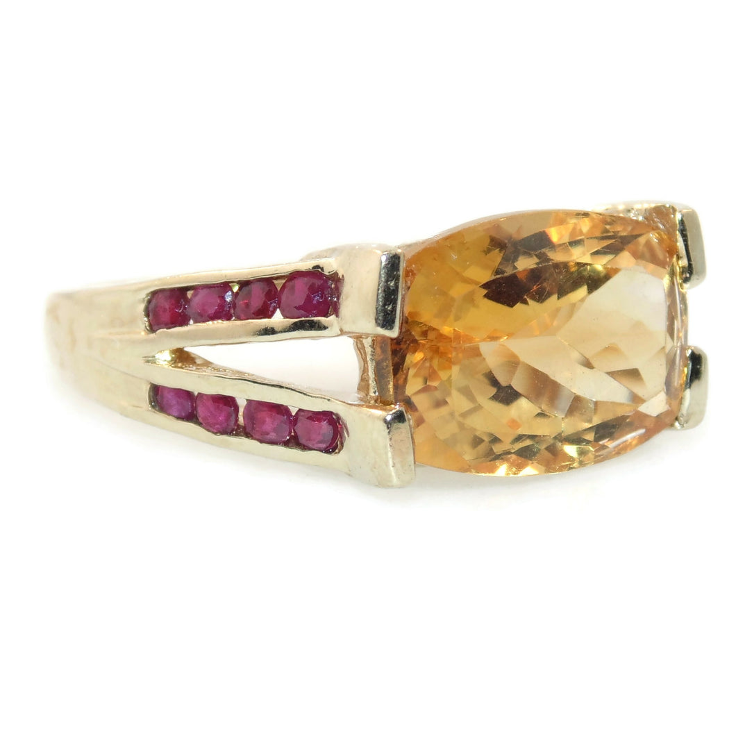 Estate Citrine and Ruby Ring in 10k Yellow Gold