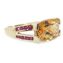 Load image into Gallery viewer, Estate Citrine and Ruby Ring in 10k Yellow Gold
